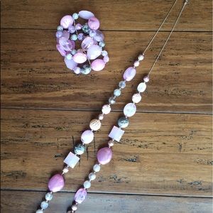 Matching necklace and bracelet: purple, pink, grey